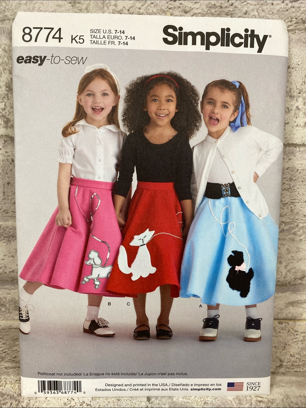 Simplicity Pattern #8774  Girls' Poodle Circle Skirts  size 7 - 14  uncut